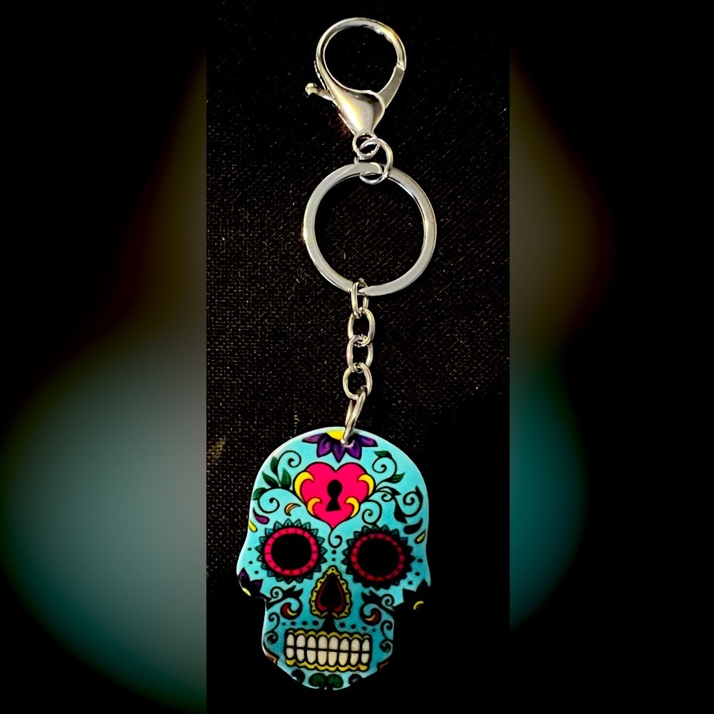 Sugar skull keychain Women's Men's Accessory Blue Size OS